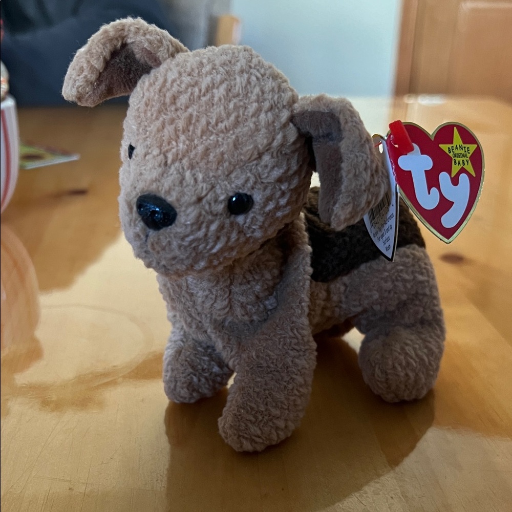 Ty Plush Brown Puppy with Black Patch